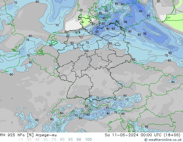 RH 925 hPa Arpege-eu so. 11.05.2024 00 UTC