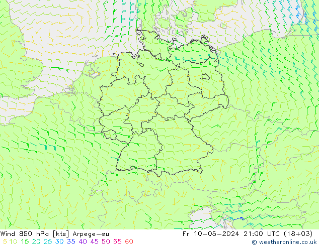 Wind 850 hPa Arpege-eu Fr 10.05.2024 21 UTC
