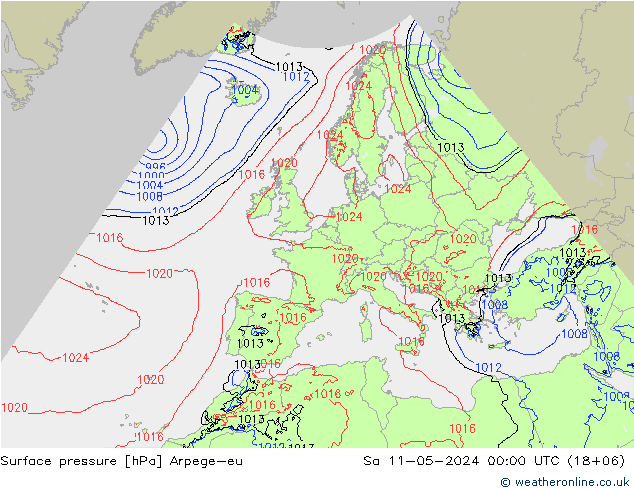 Presión superficial Arpege-eu sáb 11.05.2024 00 UTC