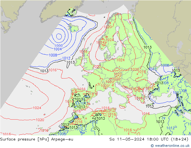 Presión superficial Arpege-eu sáb 11.05.2024 18 UTC