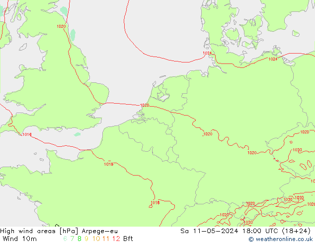 yüksek rüzgarlı alanlar Arpege-eu Cts 11.05.2024 18 UTC
