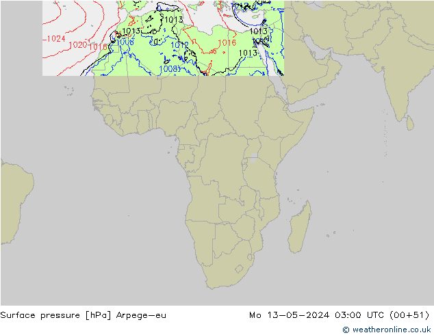 Surface pressure Arpege-eu Mo 13.05.2024 03 UTC