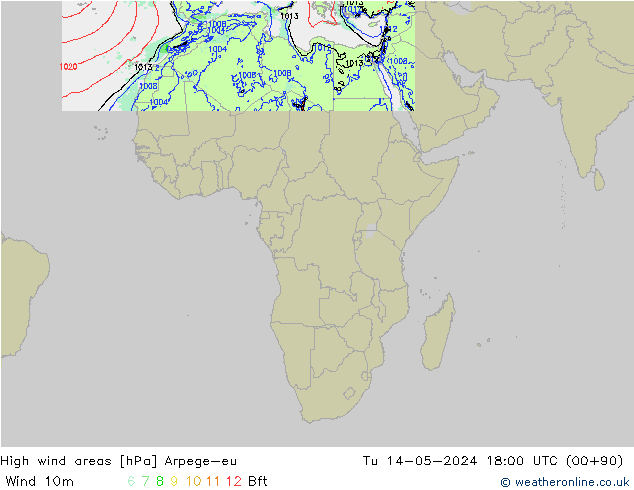 High wind areas Arpege-eu mar 14.05.2024 18 UTC
