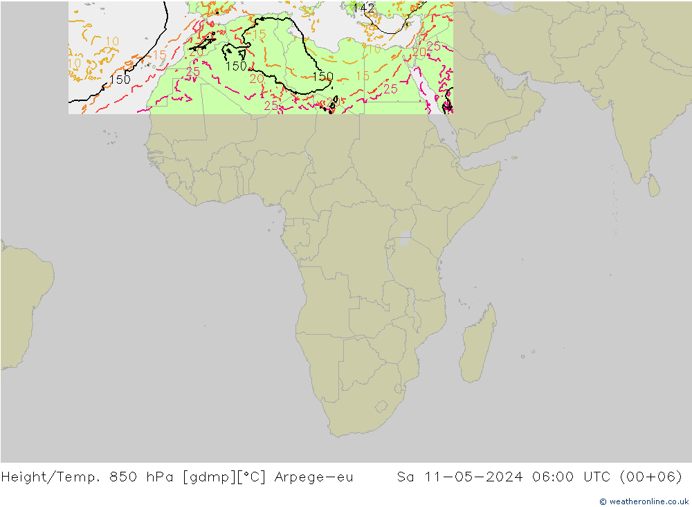 Yükseklik/Sıc. 850 hPa Arpege-eu Cts 11.05.2024 06 UTC