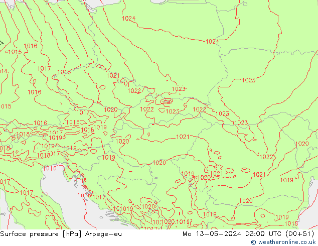 Surface pressure Arpege-eu Mo 13.05.2024 03 UTC