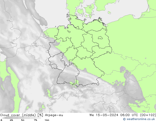 Bewolking (Middelb.) Arpege-eu wo 15.05.2024 06 UTC