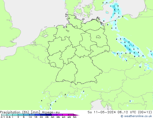 降水量 (6h) Arpege-eu 星期六 11.05.2024 12 UTC