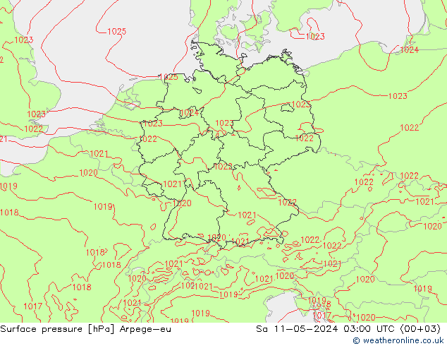 Surface pressure Arpege-eu Sa 11.05.2024 03 UTC