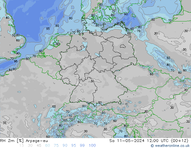 RH 2m Arpege-eu 星期六 11.05.2024 12 UTC