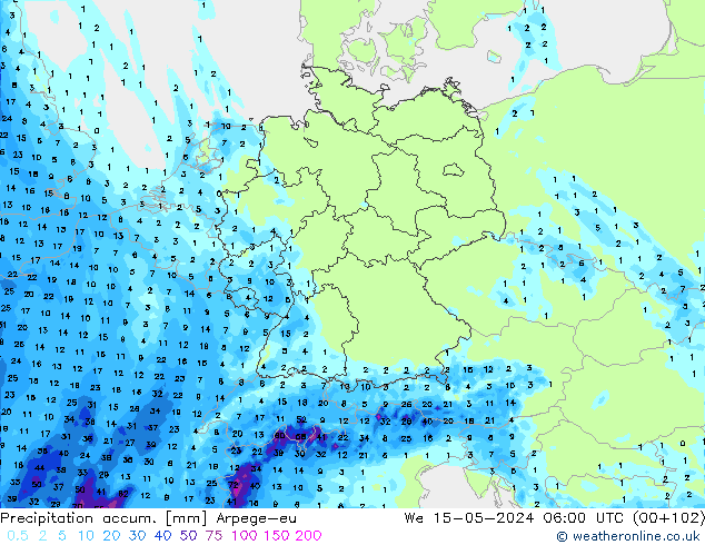 Precipitation accum. Arpege-eu Qua 15.05.2024 06 UTC