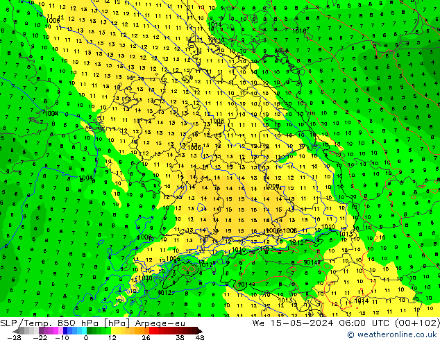 SLP/Temp. 850 hPa Arpege-eu We 15.05.2024 06 UTC