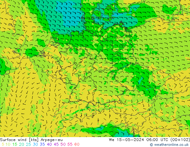 Surface wind Arpege-eu St 15.05.2024 06 UTC