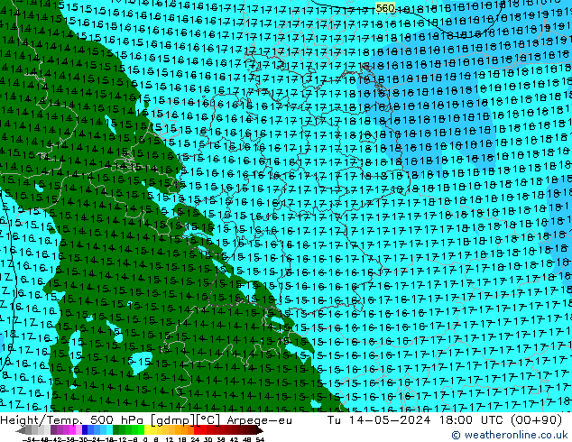 Height/Temp. 500 hPa Arpege-eu Tu 14.05.2024 18 UTC