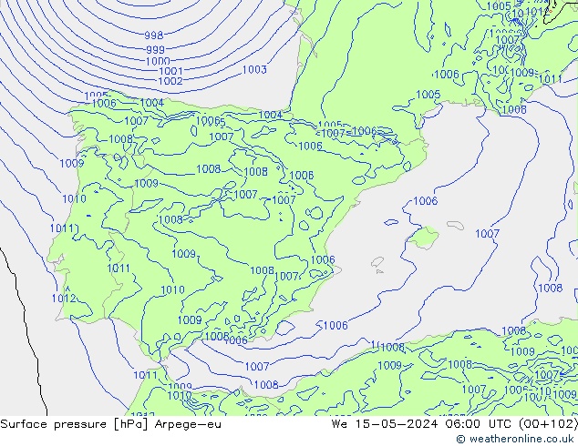 Luchtdruk (Grond) Arpege-eu wo 15.05.2024 06 UTC