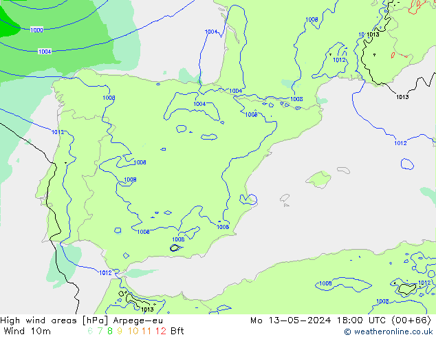 Windvelden Arpege-eu ma 13.05.2024 18 UTC