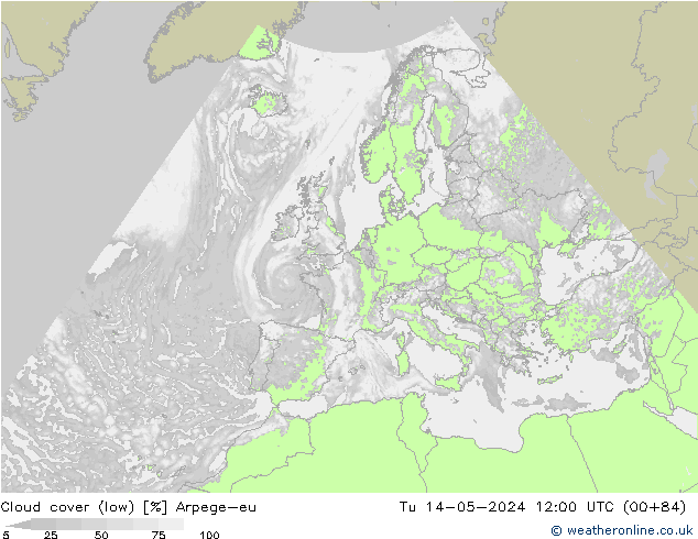 Nuages (bas) Arpege-eu mar 14.05.2024 12 UTC
