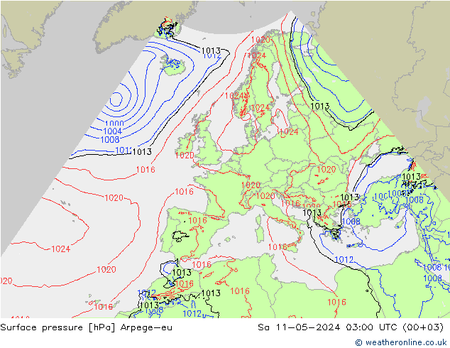Atmosférický tlak Arpege-eu So 11.05.2024 03 UTC