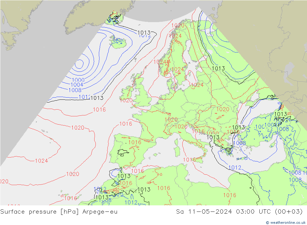 Presión superficial Arpege-eu sáb 11.05.2024 03 UTC