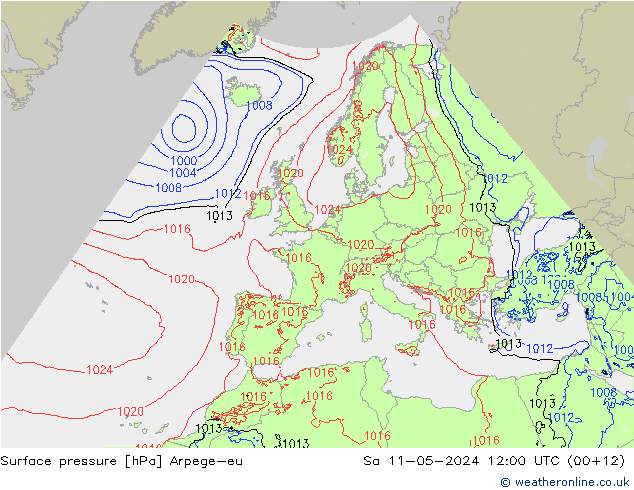 Surface pressure Arpege-eu Sa 11.05.2024 12 UTC