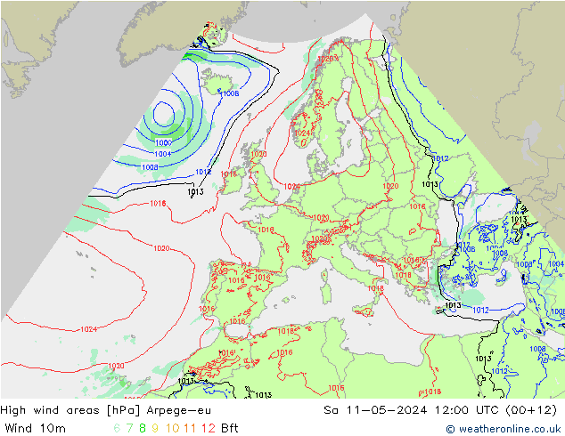 High wind areas Arpege-eu sab 11.05.2024 12 UTC