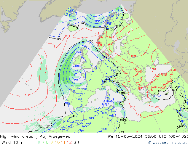Windvelden Arpege-eu wo 15.05.2024 06 UTC