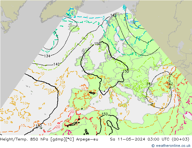Height/Temp. 850 hPa Arpege-eu Sa 11.05.2024 03 UTC