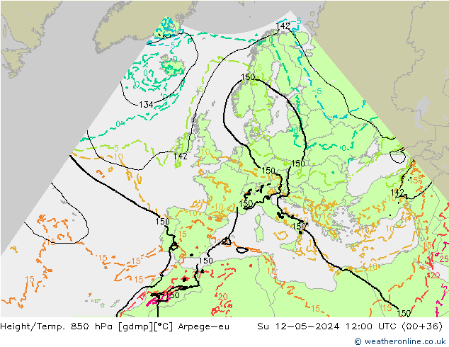 Height/Temp. 850 hPa Arpege-eu So 12.05.2024 12 UTC