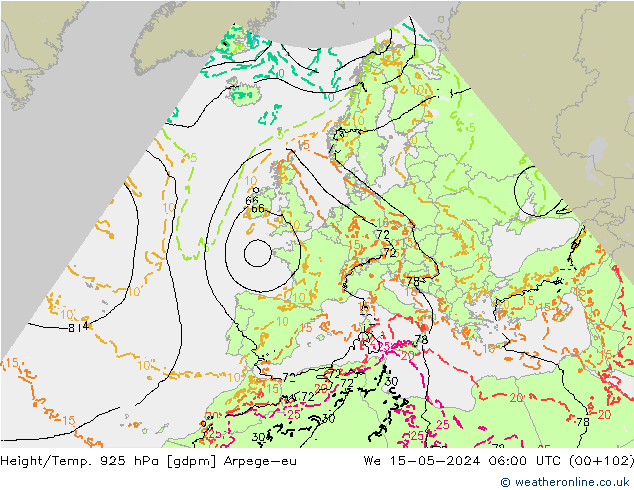 Height/Temp. 925 hPa Arpege-eu Qua 15.05.2024 06 UTC