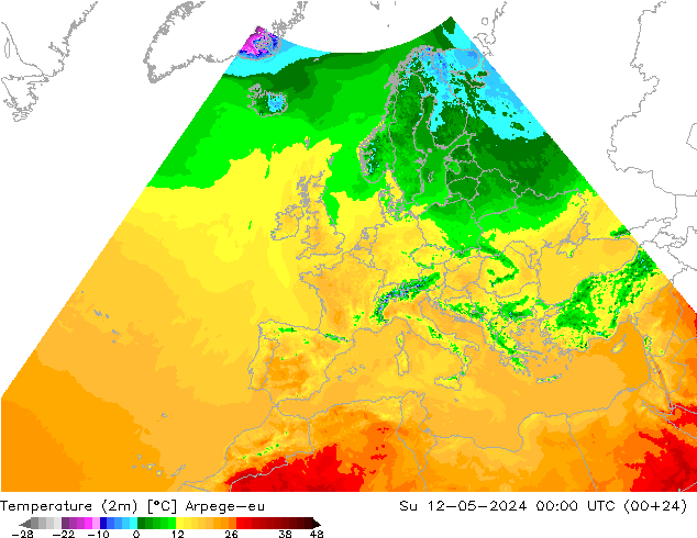 Temperatura (2m) Arpege-eu dom 12.05.2024 00 UTC