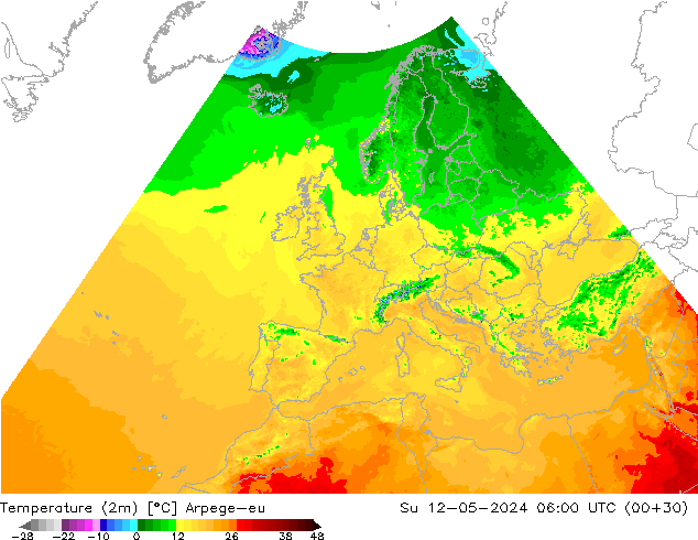 Temperatura (2m) Arpege-eu dom 12.05.2024 06 UTC