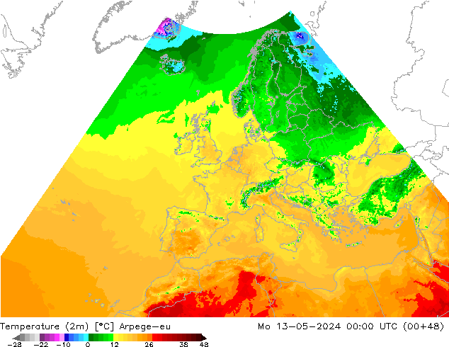 Temperature (2m) Arpege-eu Mo 13.05.2024 00 UTC