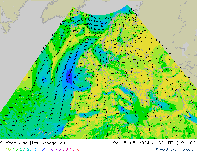 ветер 10 m Arpege-eu ср 15.05.2024 06 UTC