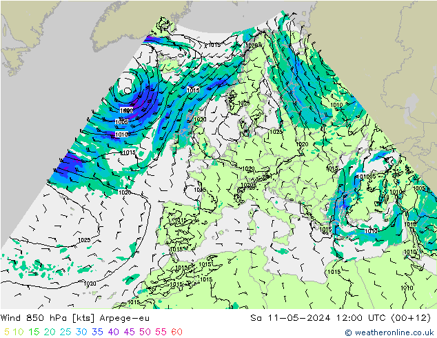 Wind 850 hPa Arpege-eu Sa 11.05.2024 12 UTC
