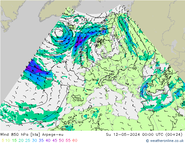 Wind 850 hPa Arpege-eu So 12.05.2024 00 UTC
