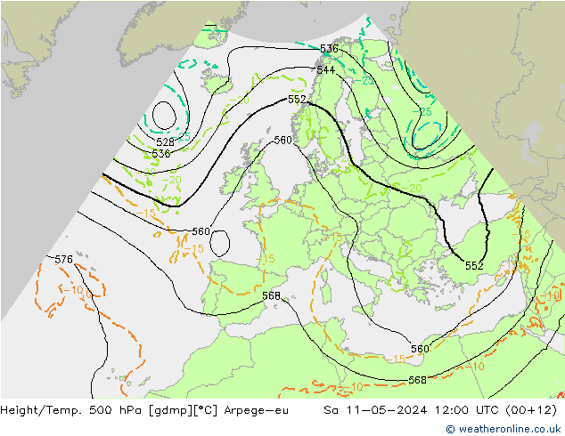 Geop./Temp. 500 hPa Arpege-eu sáb 11.05.2024 12 UTC