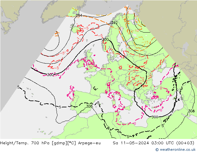 Height/Temp. 700 hPa Arpege-eu Sa 11.05.2024 03 UTC