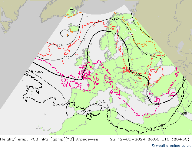 Height/Temp. 700 hPa Arpege-eu Su 12.05.2024 06 UTC