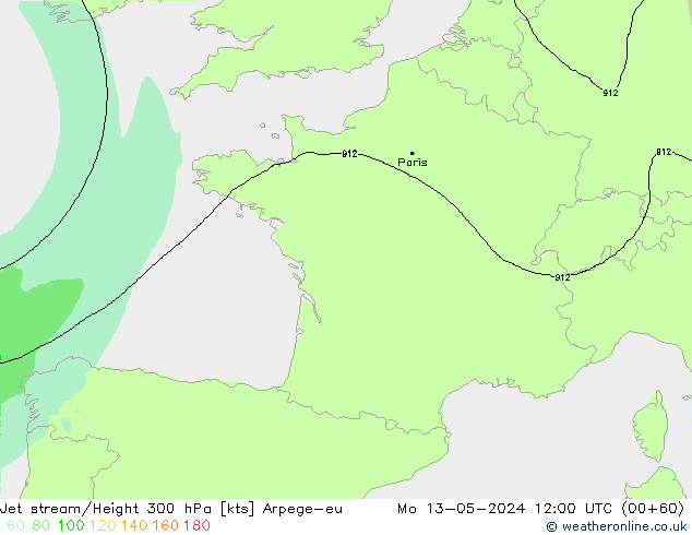 Jet stream/Height 300 hPa Arpege-eu Mo 13.05.2024 12 UTC