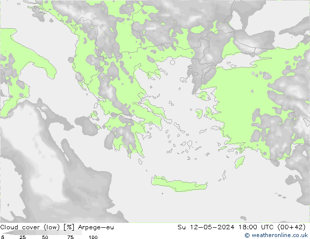 Cloud cover (low) Arpege-eu Su 12.05.2024 18 UTC