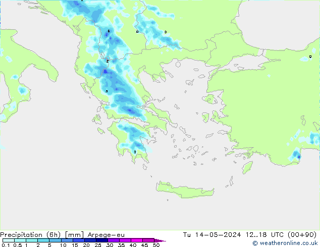 Precipitation (6h) Arpege-eu Tu 14.05.2024 18 UTC