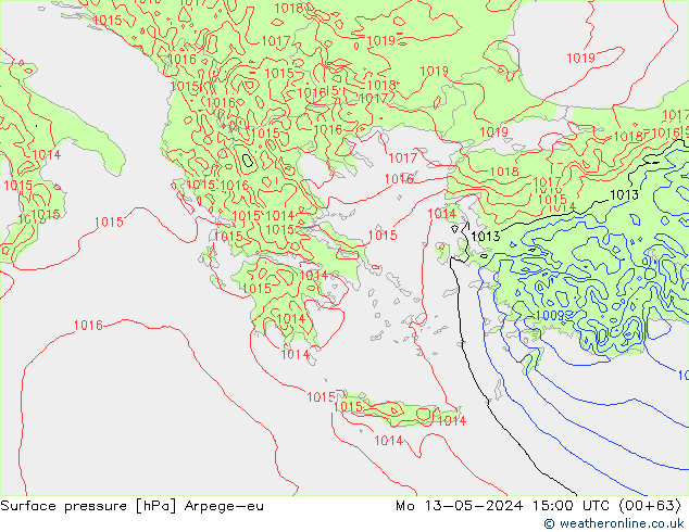 приземное давление Arpege-eu пн 13.05.2024 15 UTC
