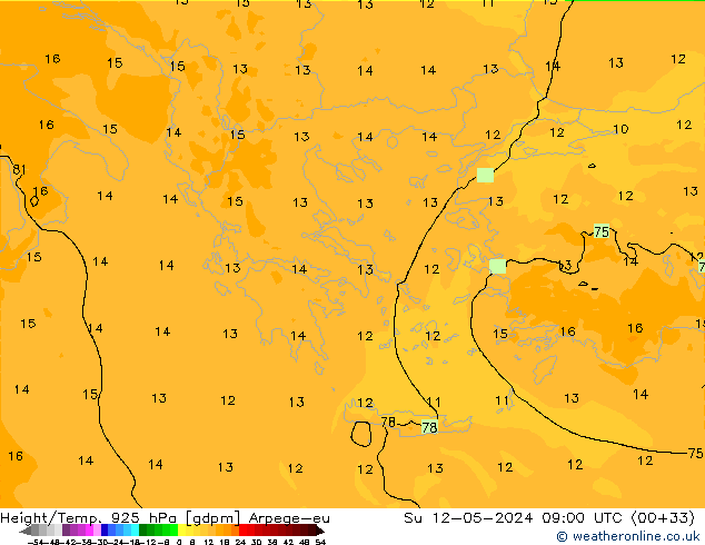 Height/Temp. 925 hPa Arpege-eu Dom 12.05.2024 09 UTC