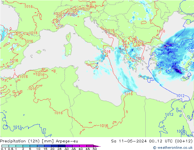 Precipitazione (12h) Arpege-eu sab 11.05.2024 12 UTC