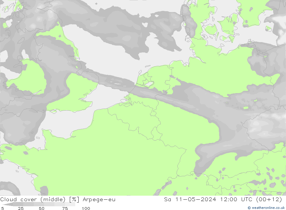 Cloud cover (middle) Arpege-eu Sa 11.05.2024 12 UTC