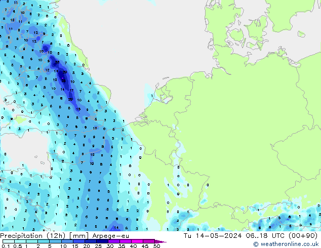 Precipitation (12h) Arpege-eu Tu 14.05.2024 18 UTC