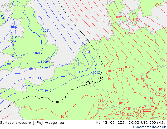 Surface pressure Arpege-eu Mo 13.05.2024 00 UTC
