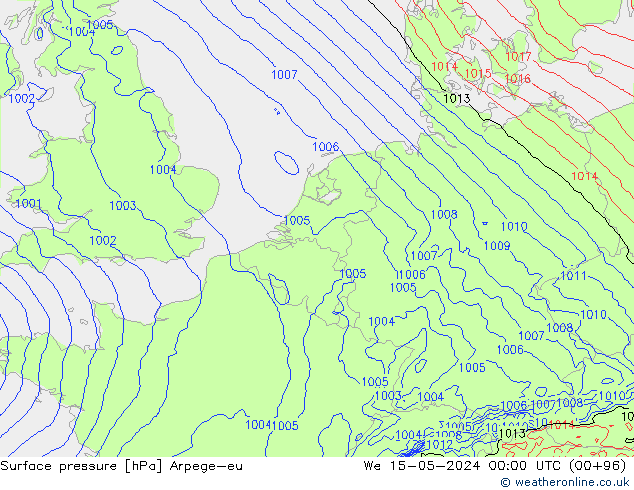 Atmosférický tlak Arpege-eu St 15.05.2024 00 UTC
