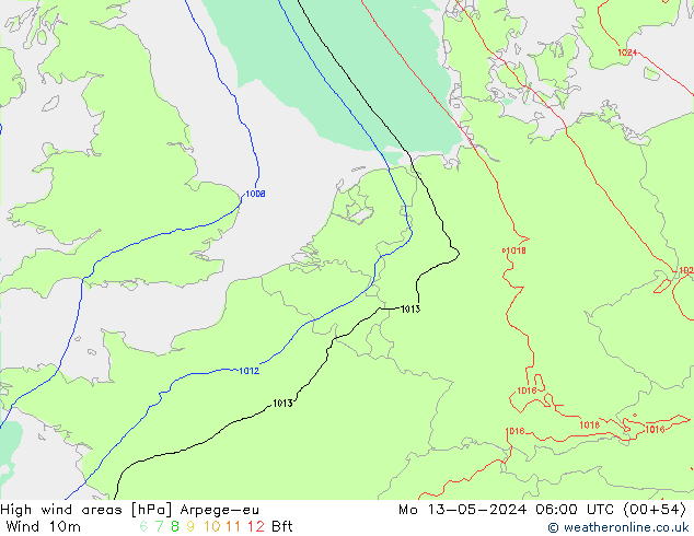High wind areas Arpege-eu Seg 13.05.2024 06 UTC