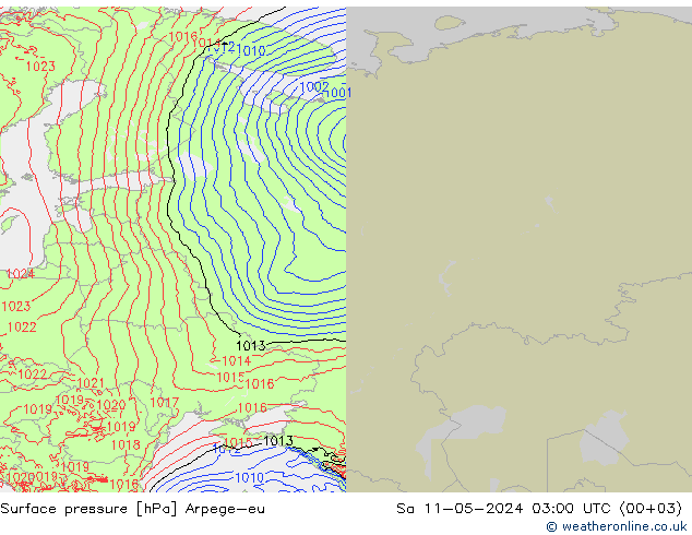 Atmosférický tlak Arpege-eu So 11.05.2024 03 UTC