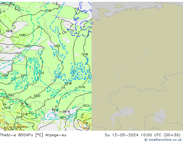 Theta-e 850hPa Arpege-eu Su 12.05.2024 15 UTC